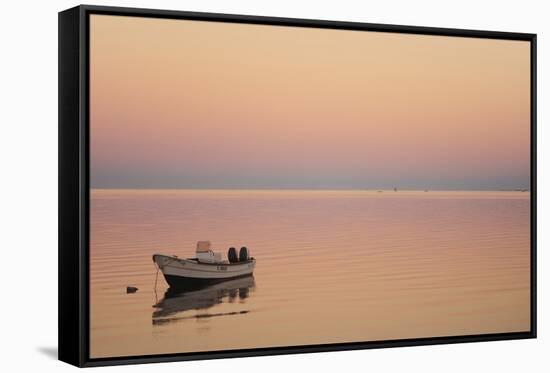 Pink Sunrise with Small Boat in the Ocean, Ifaty, Tulear, Madagascar-Anthony Asael-Framed Stretched Canvas