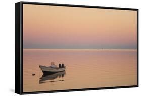 Pink Sunrise with Small Boat in the Ocean, Ifaty, Tulear, Madagascar-Anthony Asael-Framed Stretched Canvas