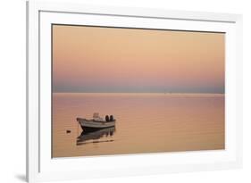 Pink Sunrise with Small Boat in the Ocean, Ifaty, Tulear, Madagascar-Anthony Asael-Framed Photographic Print