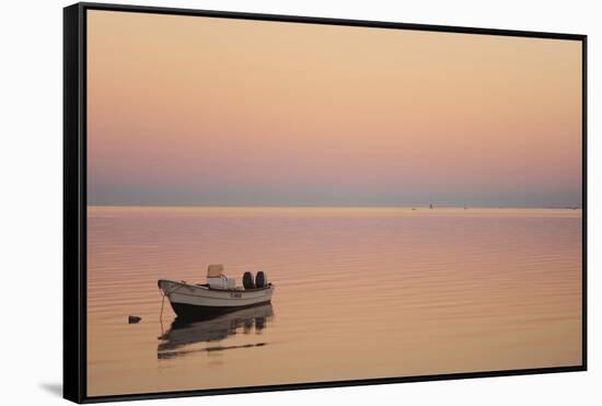 Pink Sunrise with Small Boat in the Ocean, Ifaty, Tulear, Madagascar-Anthony Asael-Framed Stretched Canvas