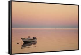 Pink Sunrise with Small Boat in the Ocean, Ifaty, Tulear, Madagascar-Anthony Asael-Framed Stretched Canvas