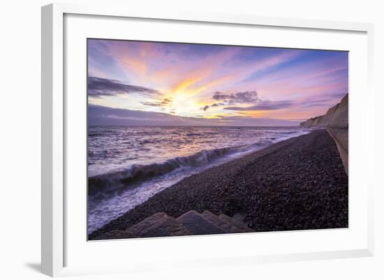 Pink Sunset at the Telscombe Cliffs, Newhaven, East Sussex, England, United Kingdom, Europe-Charlie-Framed Photographic Print