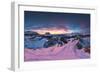 Pink sunset on the snowcapped Gran Cir, Odle, Sassolungo and Sella Group mountains-Roberto Moiola-Framed Photographic Print