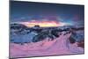 Pink sunset on the snowcapped Gran Cir, Odle, Sassolungo and Sella Group mountains-Roberto Moiola-Mounted Photographic Print