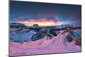 Pink sunset on the snowcapped Gran Cir, Odle, Sassolungo and Sella Group mountains-Roberto Moiola-Mounted Photographic Print