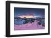 Pink sunset on the snowcapped Gran Cir, Odle, Sassolungo and Sella Group mountains-Roberto Moiola-Framed Photographic Print
