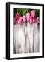 Pink Tulips over Wooden Table-oksix-Framed Photographic Print