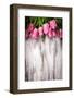 Pink Tulips over Wooden Table-oksix-Framed Photographic Print