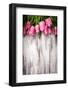 Pink Tulips over Wooden Table-oksix-Framed Photographic Print