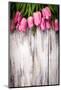 Pink Tulips over Wooden Table-oksix-Mounted Photographic Print