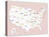 Pink USA Map-Kindred Sol Collective-Stretched Canvas