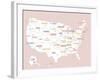 Pink USA Map-Kindred Sol Collective-Framed Art Print