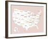 Pink USA Map-Kindred Sol Collective-Framed Art Print