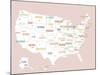 Pink USA Map-Kindred Sol Collective-Mounted Art Print