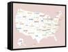 Pink USA Map-Kindred Sol Collective-Framed Stretched Canvas