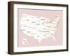 Pink USA Map-Kindred Sol Collective-Framed Art Print