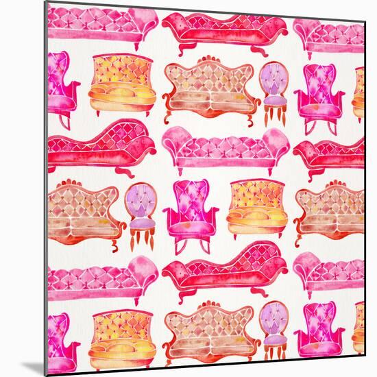 Pink Victorian Lounge Pattern-Cat Coquillette-Mounted Giclee Print