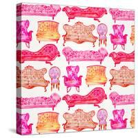 Pink Victorian Lounge Pattern-Cat Coquillette-Stretched Canvas