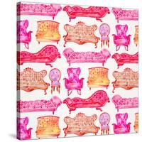 Pink Victorian Lounge Pattern-Cat Coquillette-Stretched Canvas