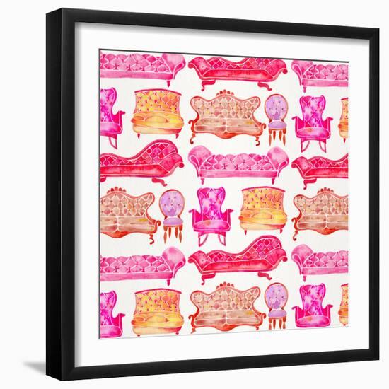 Pink Victorian Lounge Pattern-Cat Coquillette-Framed Giclee Print