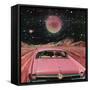 Pink Vintage Car in Space Collage Art-Samantha Hearn-Framed Stretched Canvas