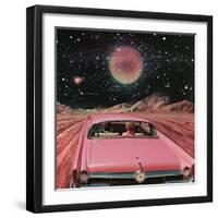 Pink Vintage Car in Space Collage Art-Samantha Hearn-Framed Photographic Print