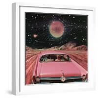 Pink Vintage Car in Space Collage Art-Samantha Hearn-Framed Photographic Print