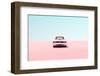 Pink Vintage Muscle Car Desert Sand Blue Sky Sunny Road Trip Rest Break Isolated Driving Pastel Ser-Paul Campbell-Framed Photographic Print