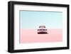 Pink Vintage Muscle Car Desert Sand Blue Sky Sunny Road Trip Rest Break Isolated Driving Pastel Ser-Paul Campbell-Framed Photographic Print