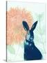 Pink Waratah and Blue Rabbit-Trudy Rice-Stretched Canvas