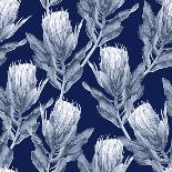 Navy Blue and White Protea Flower Illustration. Seamless Pattern Repeat.-PinkCactus-Art Print