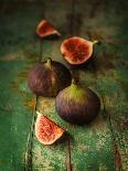 Fresh Figs on Green Vintage Wooden Table - Dark and Moody Still Life-Pinkyone-Photographic Print