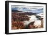 Pinnacles and Hoodoos with Fog Extending into Clouds of a Partial Temperature Inversion-Eleanor-Framed Photographic Print