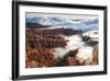 Pinnacles and Hoodoos with Fog Extending into Clouds of a Partial Temperature Inversion-Eleanor-Framed Photographic Print