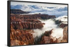 Pinnacles and Hoodoos with Fog Extending into Clouds of a Partial Temperature Inversion-Eleanor-Framed Photographic Print