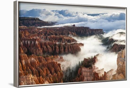 Pinnacles and Hoodoos with Fog Extending into Clouds of a Partial Temperature Inversion-Eleanor-Framed Photographic Print