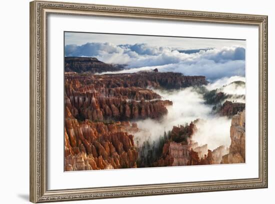 Pinnacles and Hoodoos with Fog Extending into Clouds of a Partial Temperature Inversion-Eleanor-Framed Photographic Print