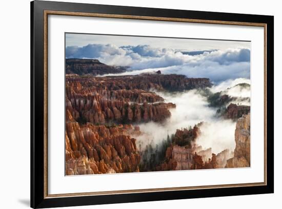 Pinnacles and Hoodoos with Fog Extending into Clouds of a Partial Temperature Inversion-Eleanor-Framed Photographic Print