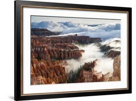 Pinnacles and Hoodoos with Fog Extending into Clouds of a Partial Temperature Inversion-Eleanor-Framed Photographic Print