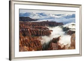 Pinnacles and Hoodoos with Fog Extending into Clouds of a Partial Temperature Inversion-Eleanor-Framed Photographic Print