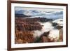 Pinnacles and Hoodoos with Fog Extending into Clouds of a Partial Temperature Inversion-Eleanor-Framed Photographic Print