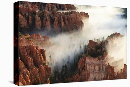 Pinnacles and Hoodoos with Fog Extending into Clouds of a Partial Temperature Inversion-Eleanor Scriven-Stretched Canvas