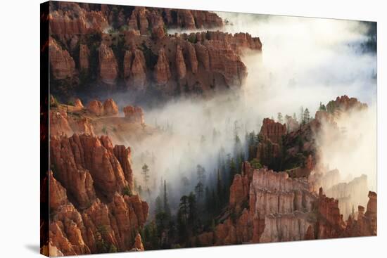 Pinnacles and Hoodoos with Fog Extending into Clouds of a Partial Temperature Inversion-Eleanor Scriven-Stretched Canvas