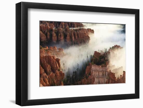 Pinnacles and Hoodoos with Fog Extending into Clouds of a Partial Temperature Inversion-Eleanor Scriven-Framed Photographic Print