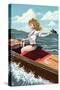 Pinup Girl Boating-Lantern Press-Stretched Canvas