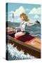 Pinup Girl Boating-Lantern Press-Stretched Canvas