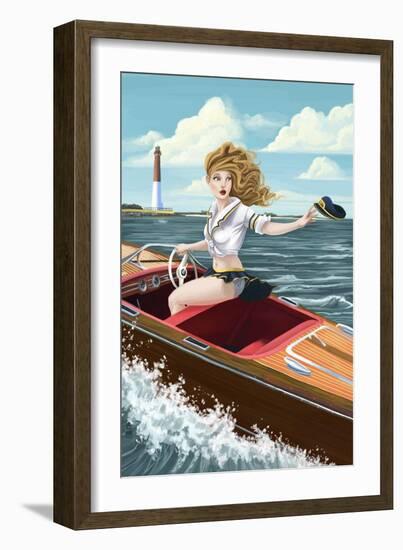 Pinup Girl Boating-Lantern Press-Framed Art Print