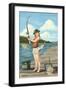 Pinup Girl Fishing on Lake-Lantern Press-Framed Art Print