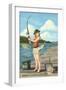 Pinup Girl Fishing on Lake-Lantern Press-Framed Art Print