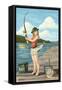Pinup Girl Fishing on Lake-Lantern Press-Framed Stretched Canvas
